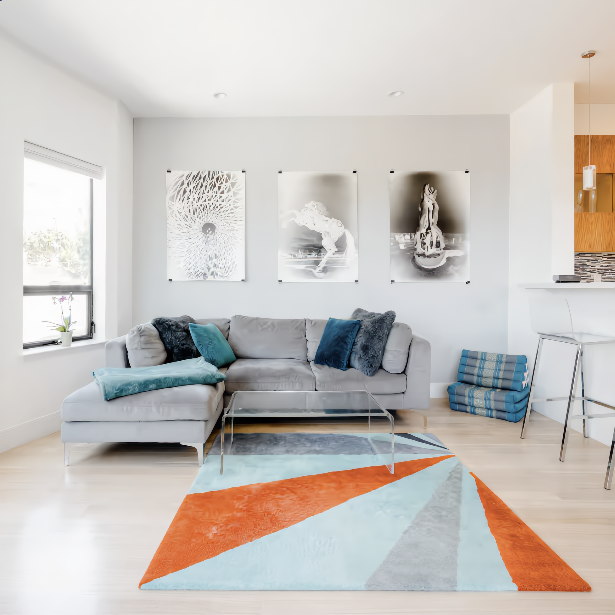 A warm city home with a sunlit living room